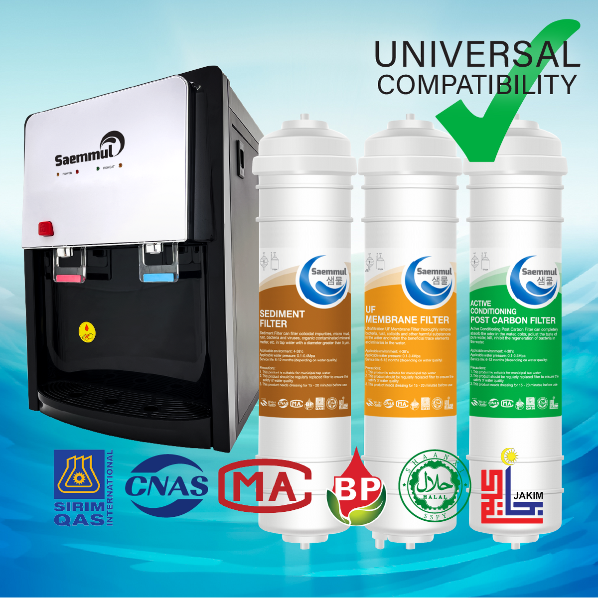 SAEMMUL 10”I UF ULTRAFILTRATION WATER FILTER SET 3 STAGE HALAL COMPATIBLE FOR SM-1-HN