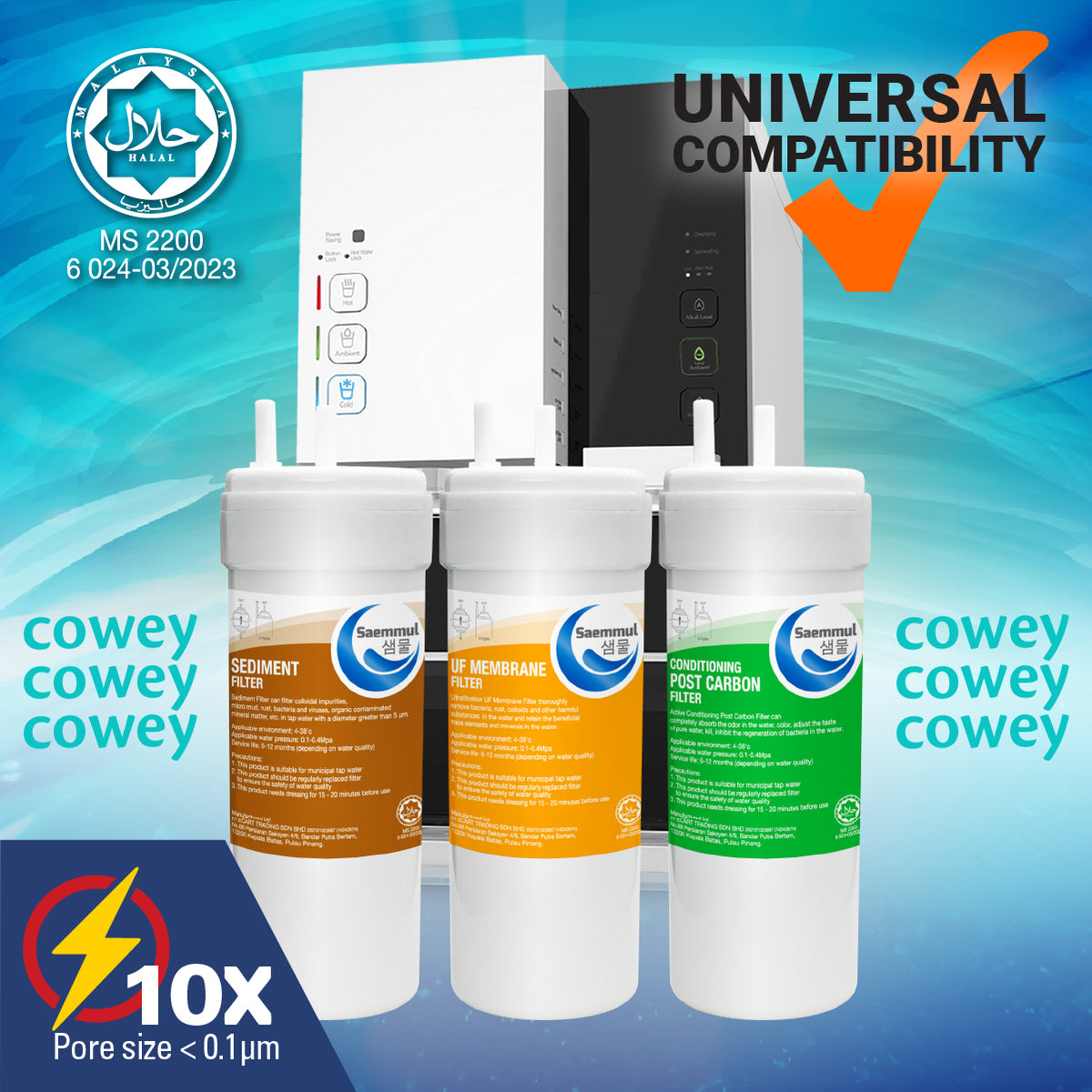 SAEMMUL 6" 3 STAGE UNIVERSAL ULTRA FILTRATION ALKALINE WATER FILTER