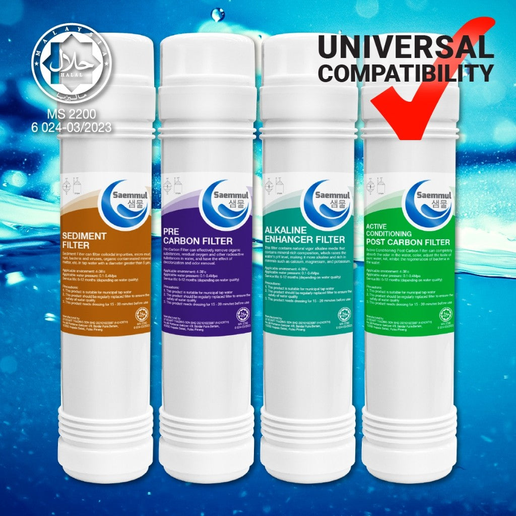 SAEMMUL 10”U ALKALINE WATER FILTER SET 4 STAGE HALAL COMPATIBLE FOR FUSHION STAND