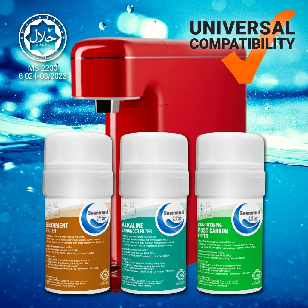 SAEMMUL 4”U ALKALINE WATER FILTER SET 3 STAGE HALAL COMPATIBLE FOR SK MAGIC JIKSOO MINI