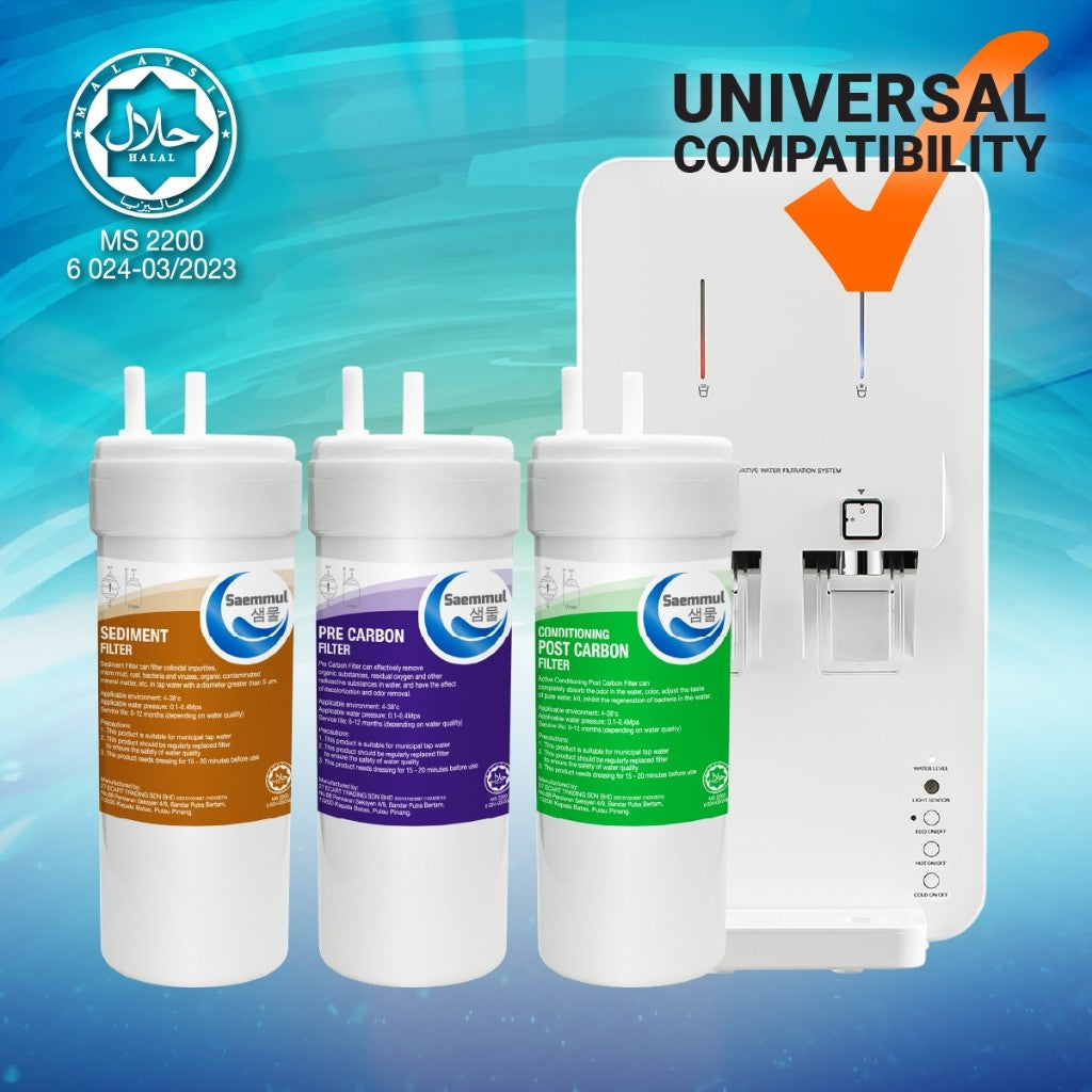SAEMMUL 6”U MINERAL WATER FILTER SET 3 STAGE HALAL COMPATIBLE FOR COWAY NEO