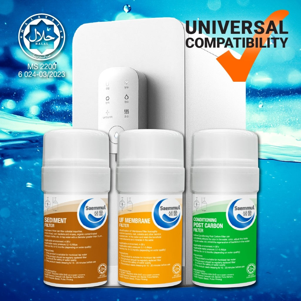 SAEMMUL 4”U UF WATER FILTER SET 3 STAGE HALAL COMPATIBLE FOR SK MAGIC RIA