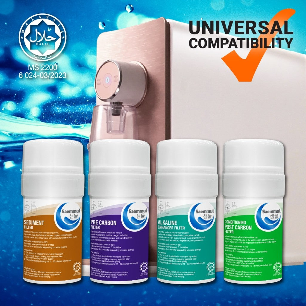 SAEMMUL 4”U ALKALINE WATER FILTER SET 4 STAGE HALAL COMPATIBLE FOR CUCKOO PRINCE TOP