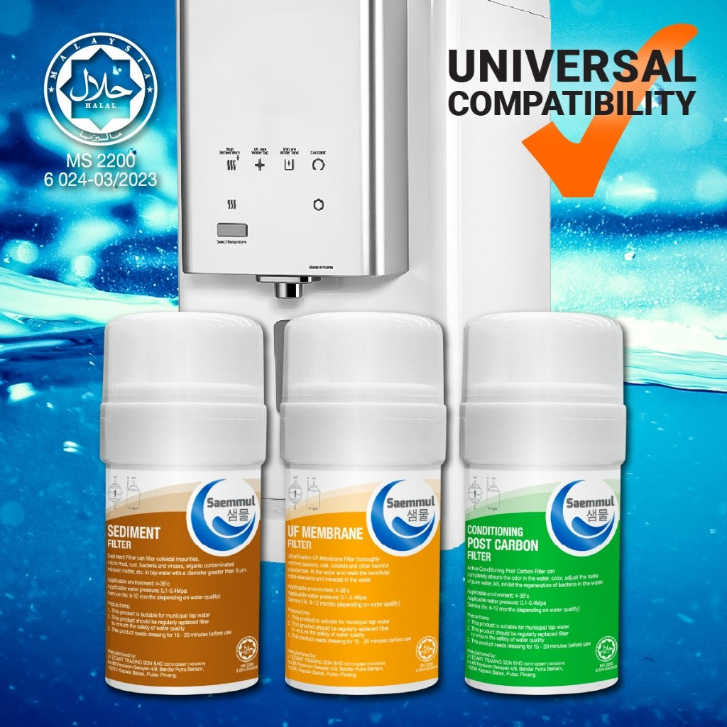 SAEMMUL 4”U UF WATER FILTER SET 3 STAGE HALAL COMPATIBLE FOR SK MAGIC WIZ R