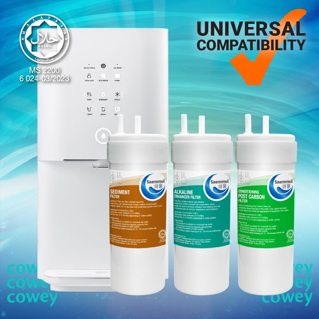 SAEMMUL 6”U ALKALINE WATER FILTER SET 3 STAGE HALAL COMPATIBLE FOR GLAZE CHP-6310L