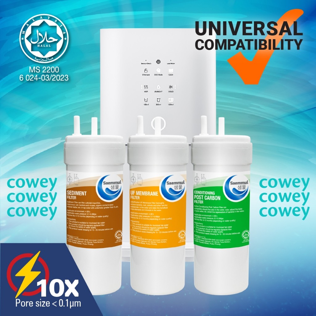 SAEMMUL 6”U UF WATER FILTER SET 3 STAGE HALAL COMPATIBLE FOR GLAZE CHP-6310L