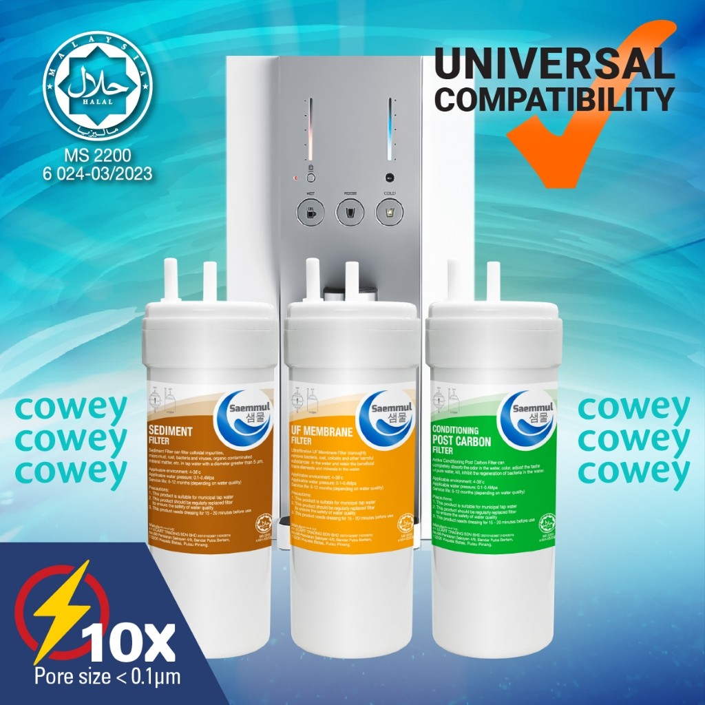 SAEMMUL 6”U UF WATER FILTER SET 3 STAGE HALAL COMPATIBLE FOR COWAY PETIT