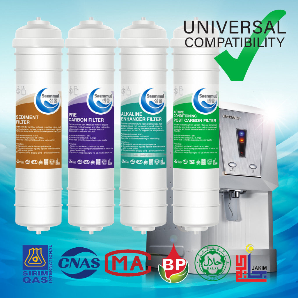 SAEMMUL 10”I ALKALINE WATER FILTER SET 4 STAGE HALAL COMPATIBLE FOR ELKEN K100