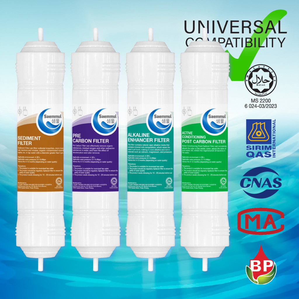 SAEMMUL 11”I ALKALINE WATER FILTER SET 4 STAGE HALAL COMPATIBLE FOR CUCKOO QUEEN STAND